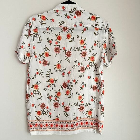 Amercrombie & Fitch Men's White Orange Hawaiian Floral Camp Short Sleeve Shirt - Picture 2 of 8